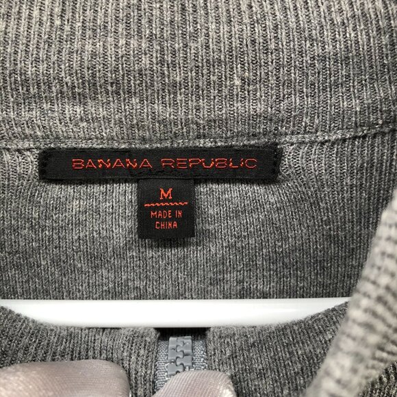 VTG Banana Republic Full Zip Sweater Mens M Gray Green Stripe Knit Cotton - Picture 5 of 8